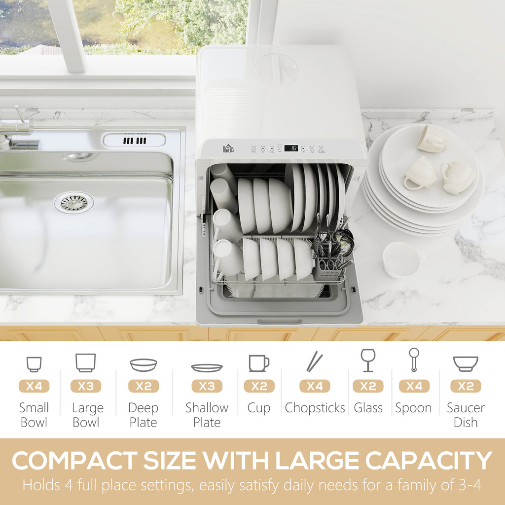 Portable Dishwasher, Counter Dishwasher with 4 Place Settings, 5 Washing Programs, Air-Dry Function, 6L Water Tank