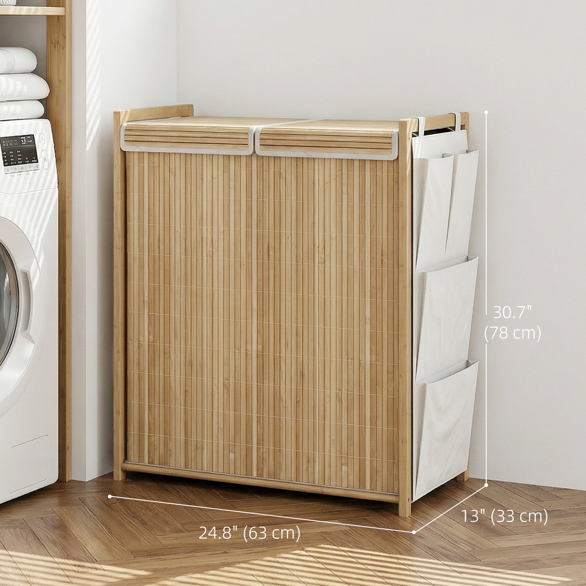 Bamboo Laundry Hamper with Removable Drawstring Bag and Side Storage Pockets, 20 Gal, Natural