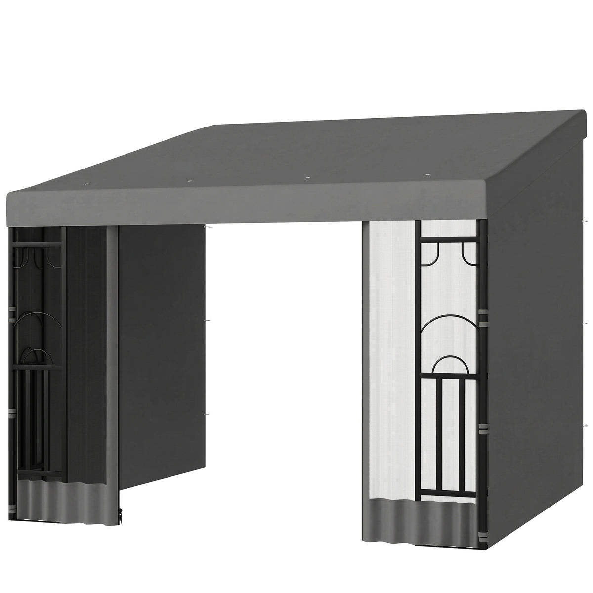10' x 10' Wall Pergola, Outdoor Gazebo with 2 Curtains and 2 Nettings, UV Resistant, for Patio, Deck, Dark Grey