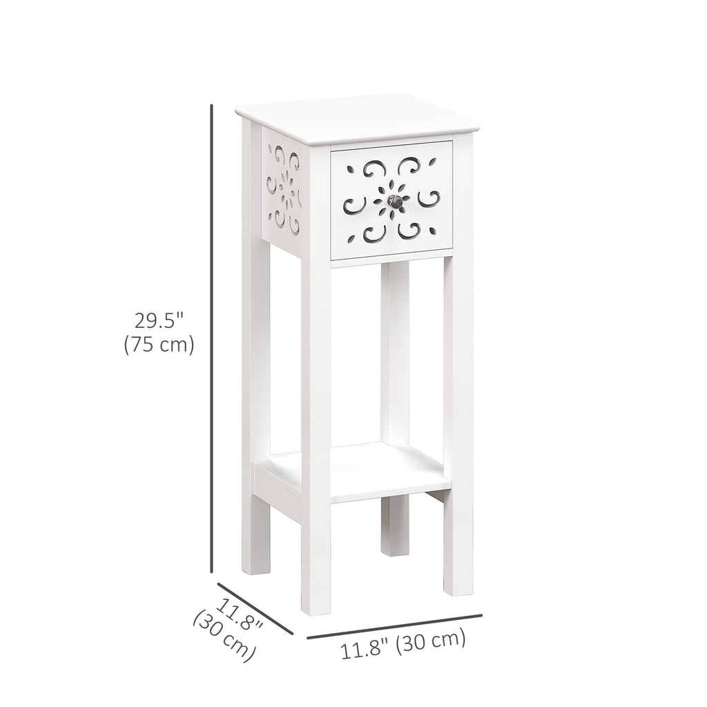 Nightstand Set of 2 with Drawer and Open Storage Shelf White