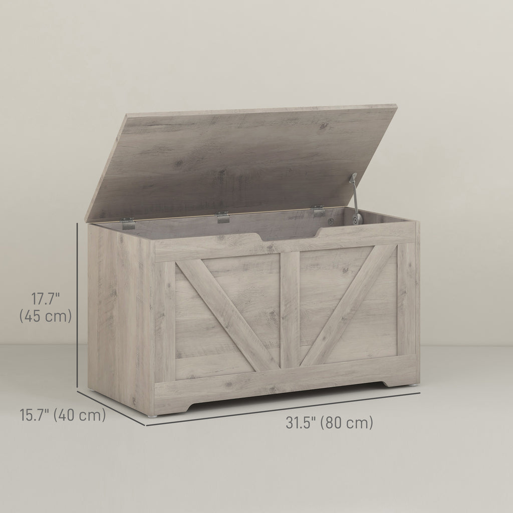39.4 Inches Storage Chest, Storage Trunk with 2 Safety Hinges for Living Room, Black Wood Grain
