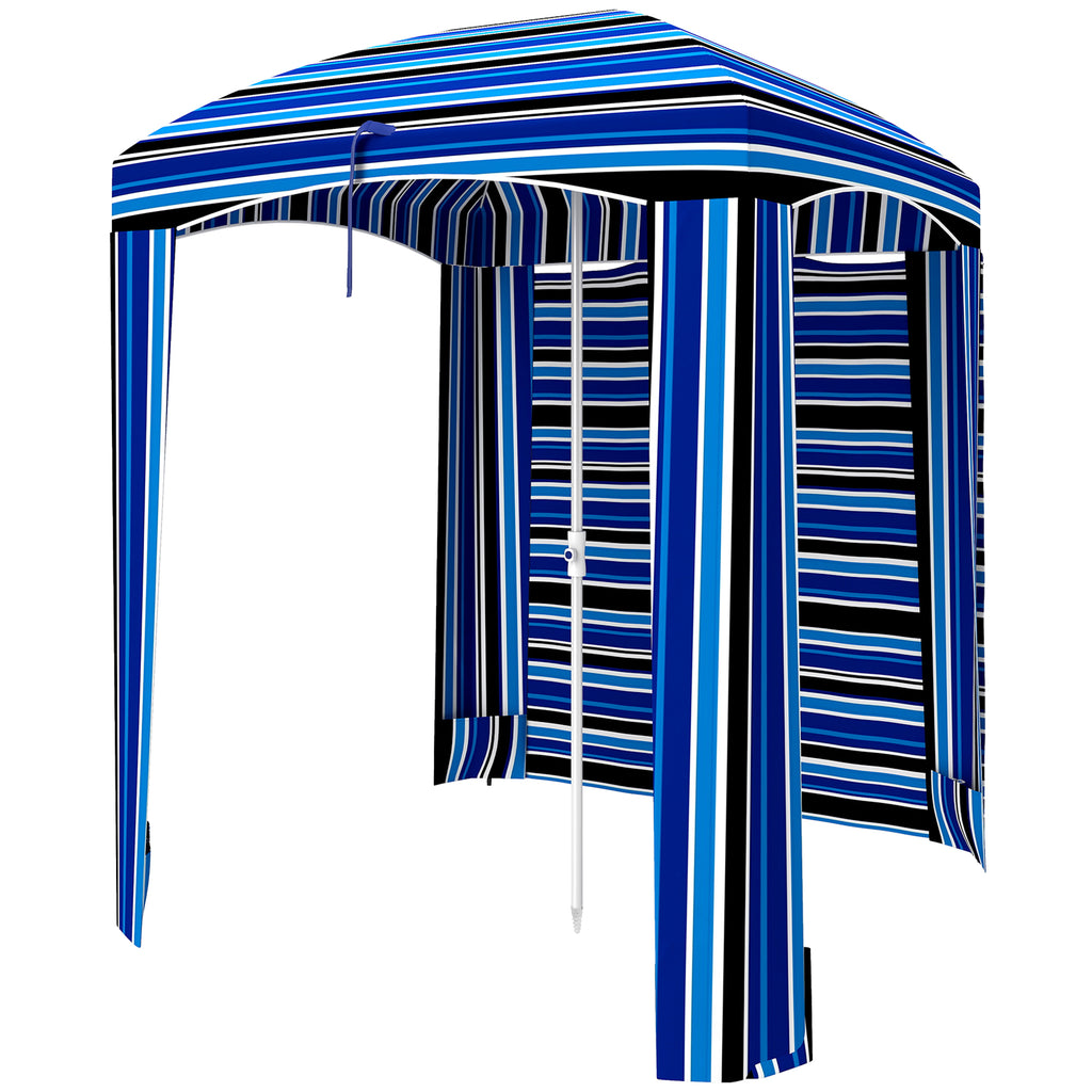 70.1" L x 70.1" W Cabana Umbrella with Walls, Vents, Ruffles, Carry Bag, Beach Umbrella, Blue White Stripe