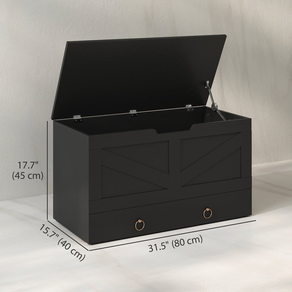 39.4 Inches Storage Chest, Storage Trunk with 2 Safety Hinges for Living Room, Black Wood Grain