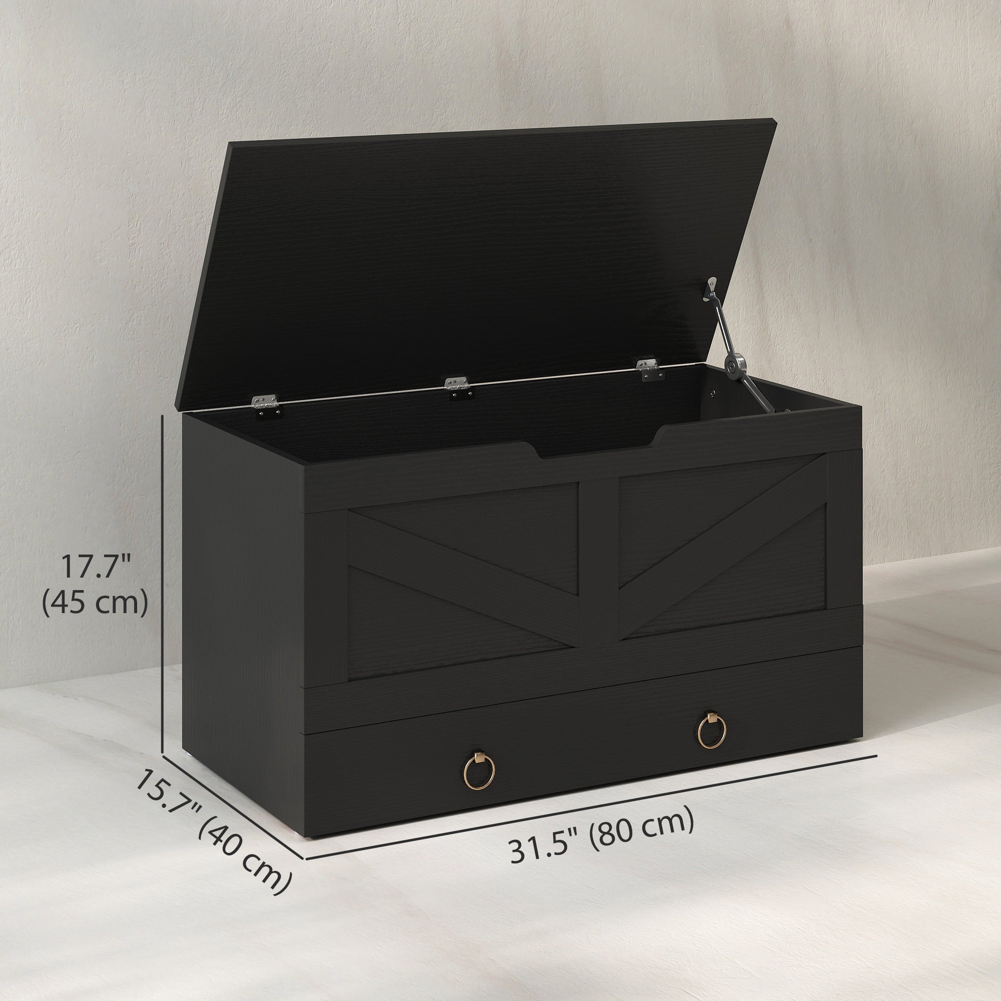 39.4 Inches Storage Chest, Storage Trunk with 2 Safety Hinges for Living Room, Black Wood Grain