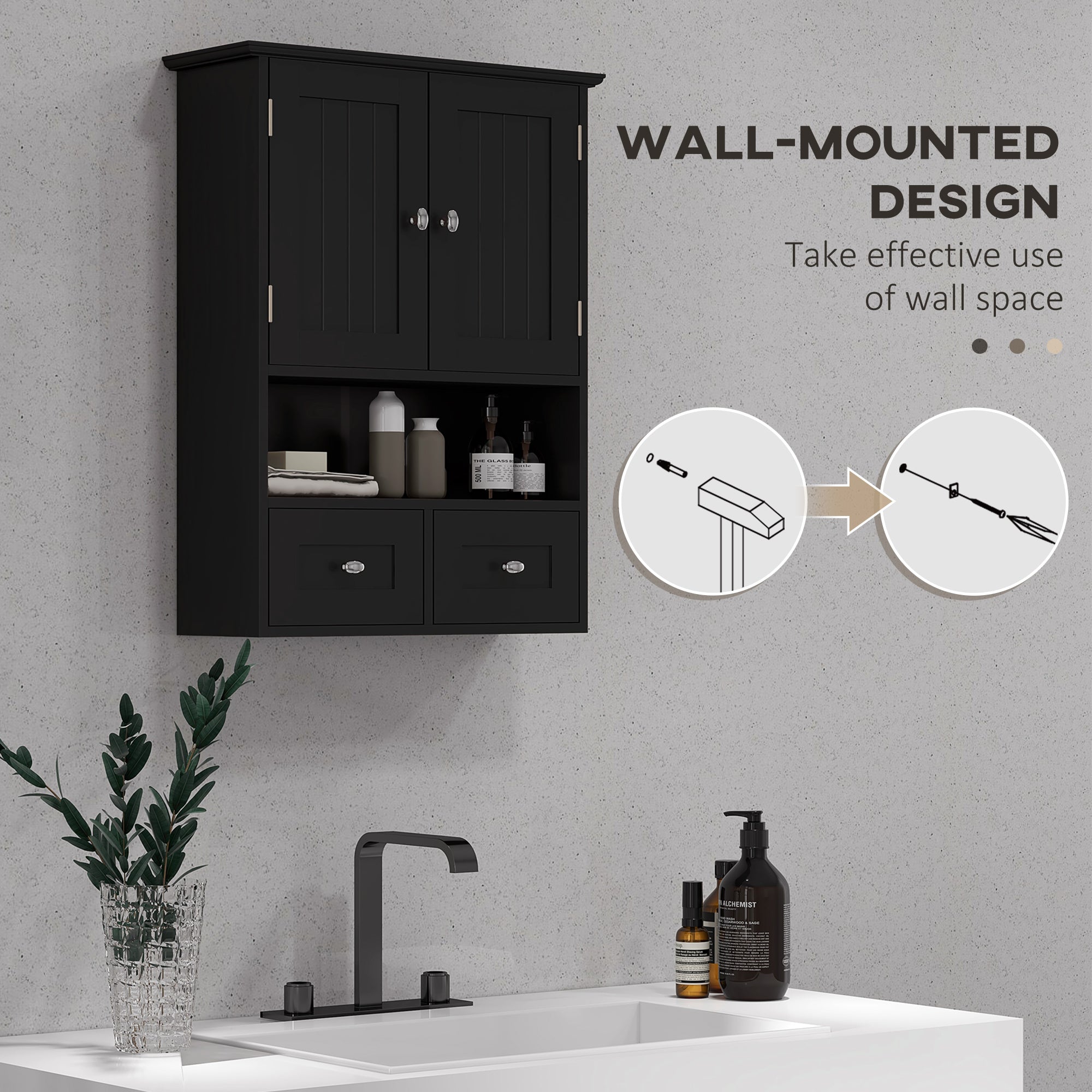 Medicine Cabinet, Bathroom Wall Cabinet with Shelf and Drawers for Hallway, Living Room, Brown