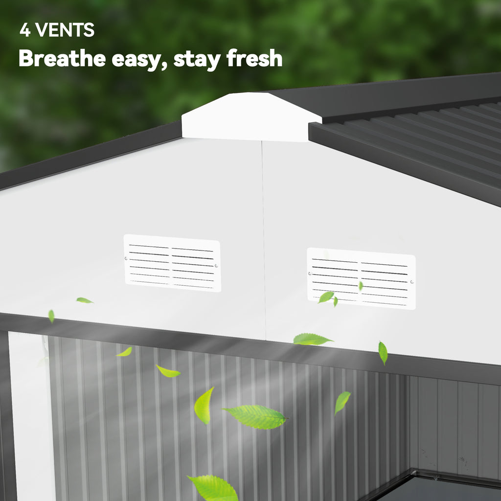 11' x 13'Garden Storage Shed w/ Foundation Kit Metal Tool Storage House w/ Double Doors Yellow