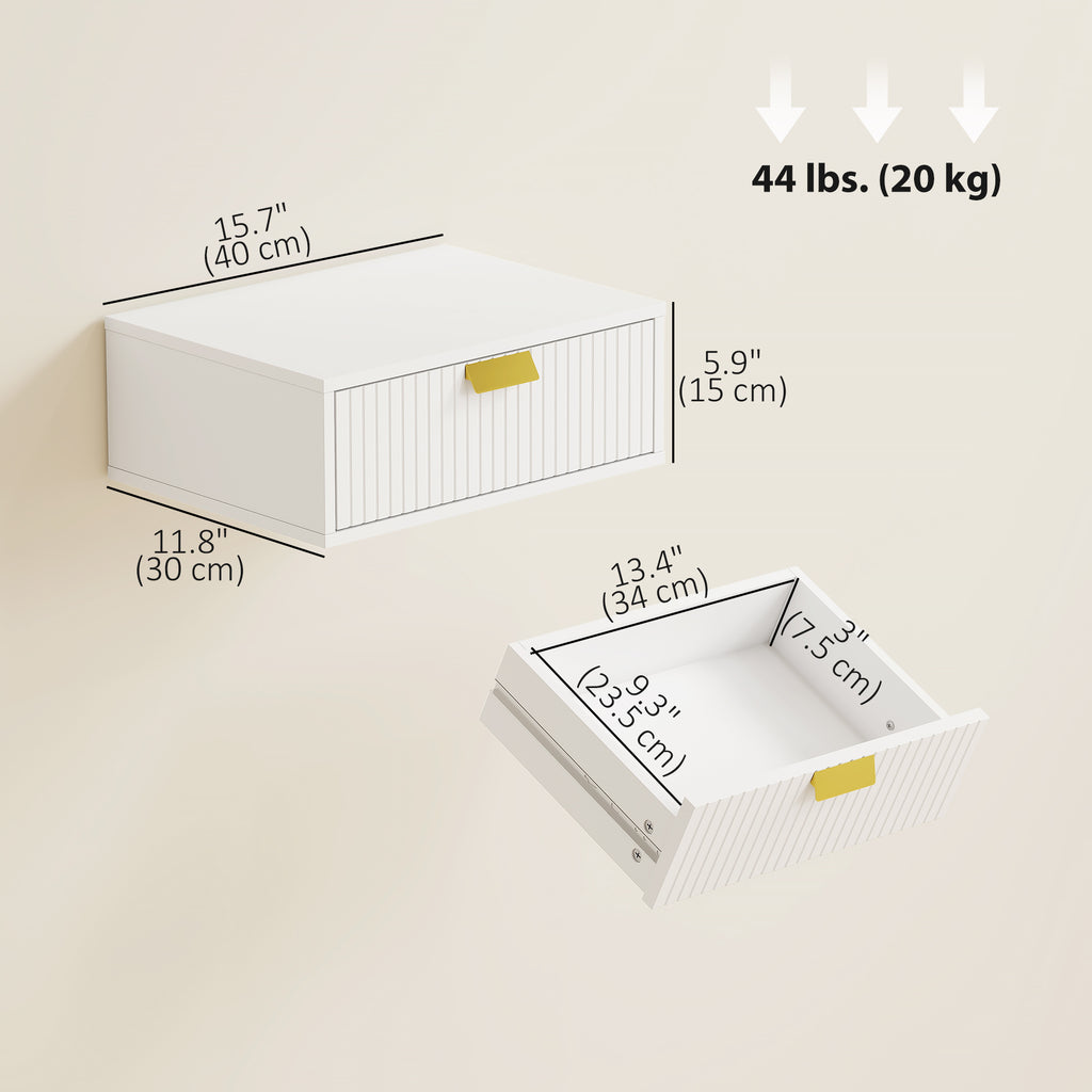 Modern Floating Nightstands Set of 2, Wall Mounted Bedside Tables with Wave Drawer White