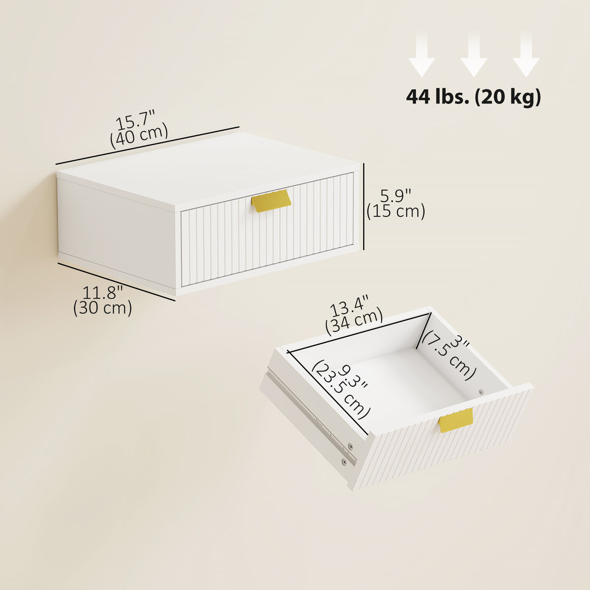 Modern Floating Nightstands Set of 2, Wall Mounted Bedside Tables with Wave Drawer White