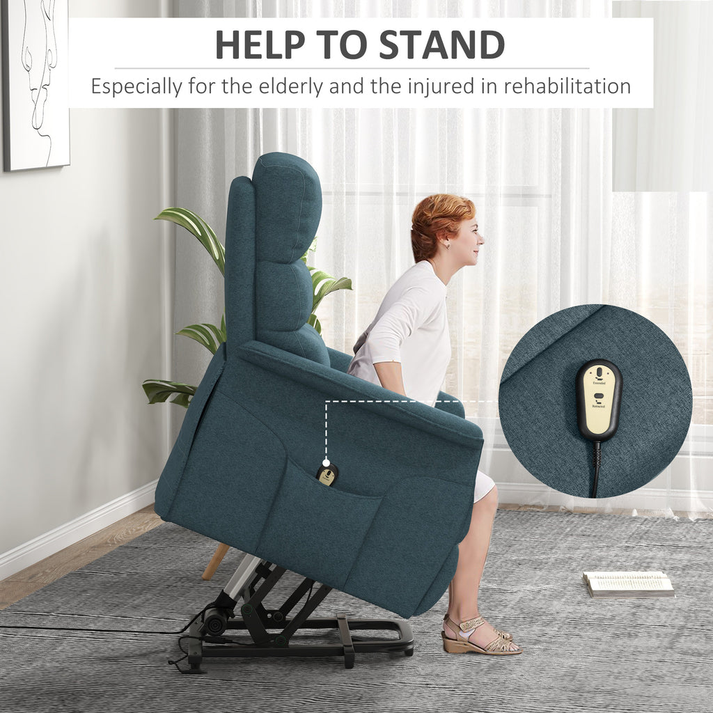 Lift Chair for Elderly, Power Chair Recliner with Remote Control, Side Pockets for Living Room, Blue