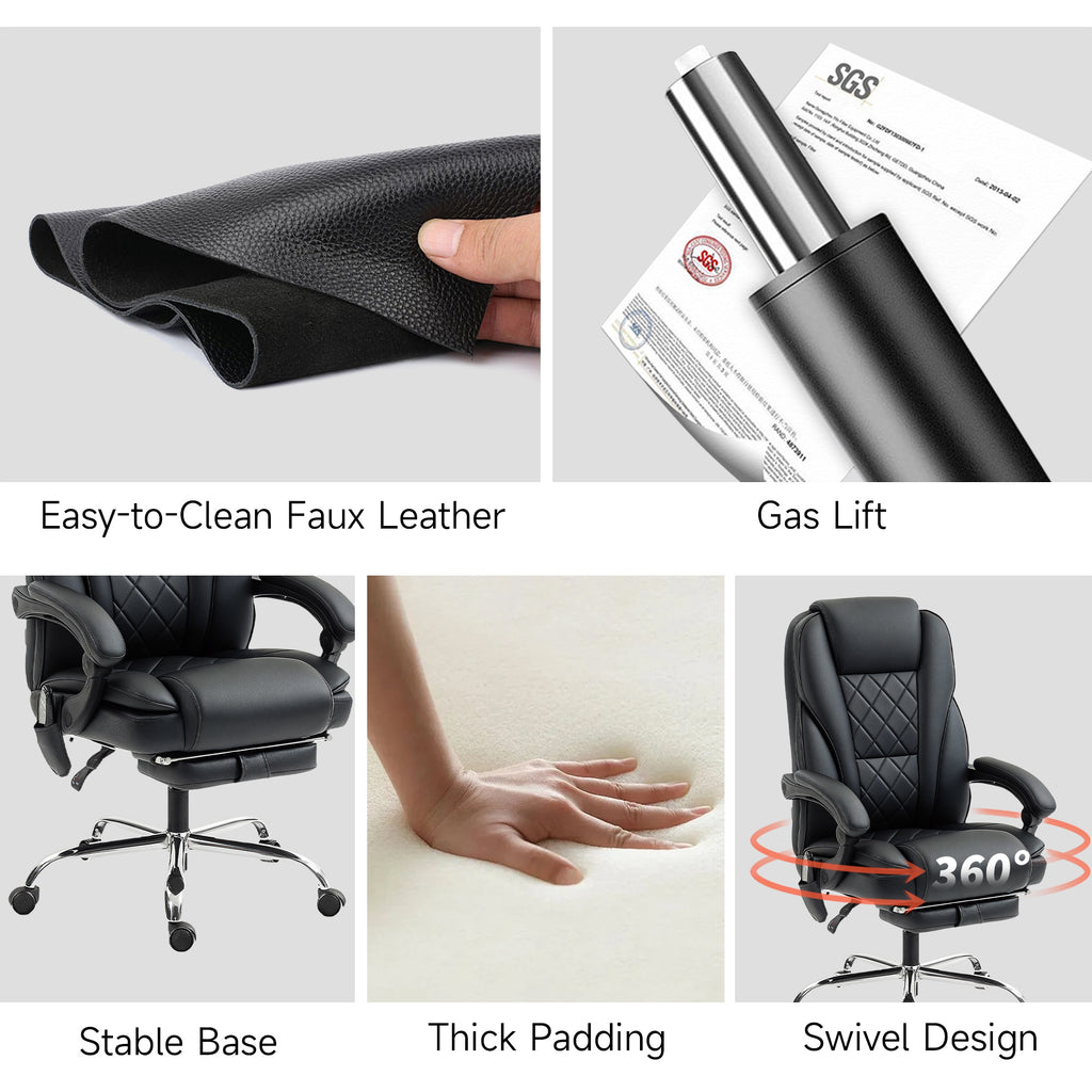 Massage Office Chair, Reclining Computer Chair with Adjustable Height and Footrest, Brown