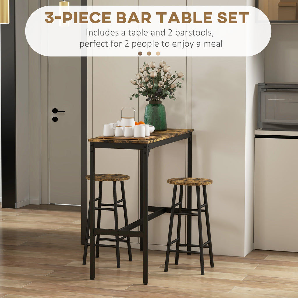 3-Piece Counter Height Bar Table and Chairs, Dining Table and Chairs Set for 2, Pub Table and Chairs