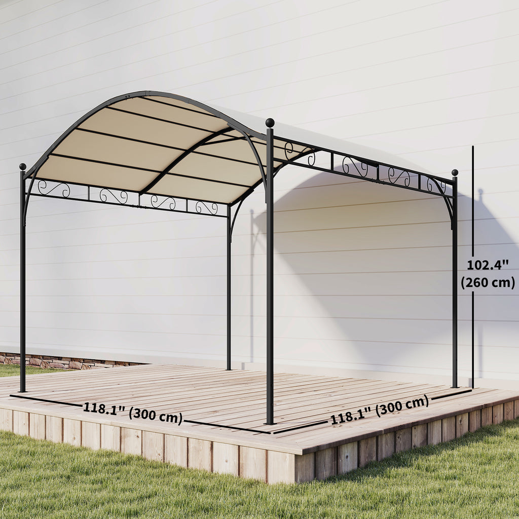 10' x 10' ደገ ፐርጎላ ምስ UV30+ ካኖፒ ጋልቫናይዝድ ስቲል ፍሬም ፀሓይ ጽላል ምስ ኣርከድ ቶፕ፣ ክሬም ዋይት
