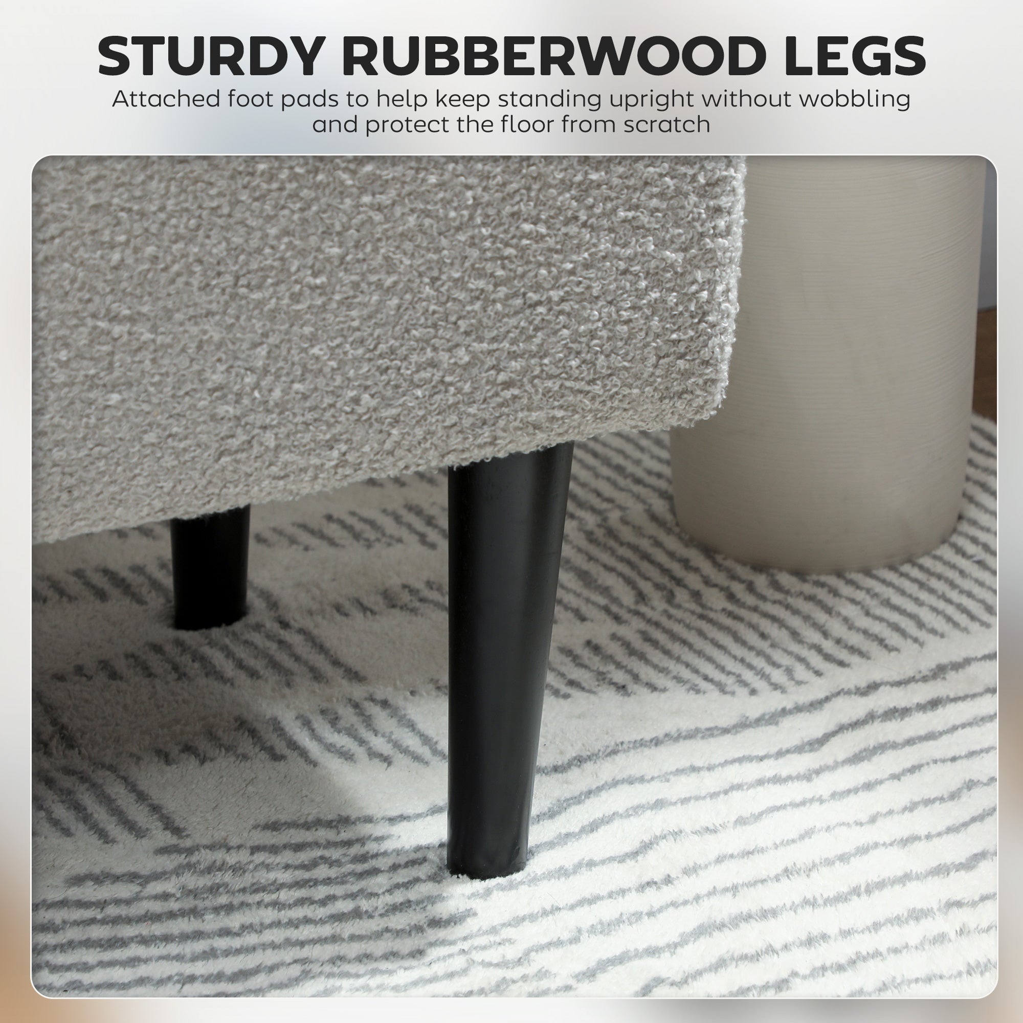 Modern Storage Bench, Ottoman with Storage and Lamb's Wool Upholstery for Living Room, Bedroom, Grey