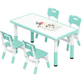Qaba Kids Table and Chair Set with 4 Chairs, Adjustable Height, Easy to Clean, for 1.5 - 8 Years Old, Green