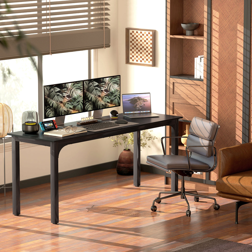 71" Computer Desk, Desktop Desk with Metal Legs, Distressed Black
