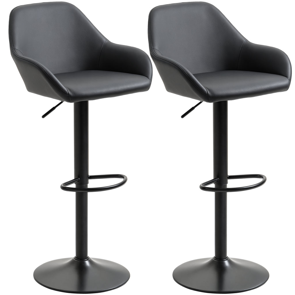 Adjustable Bar Stools Set of 2, Swivel Barstools with Footrest and Back, PU Leather and Steel Round Base, Black