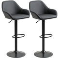 Adjustable Bar Stools Set of 2, Swivel Barstools with Footrest and Back, PU Leather and Steel Round Base, Black