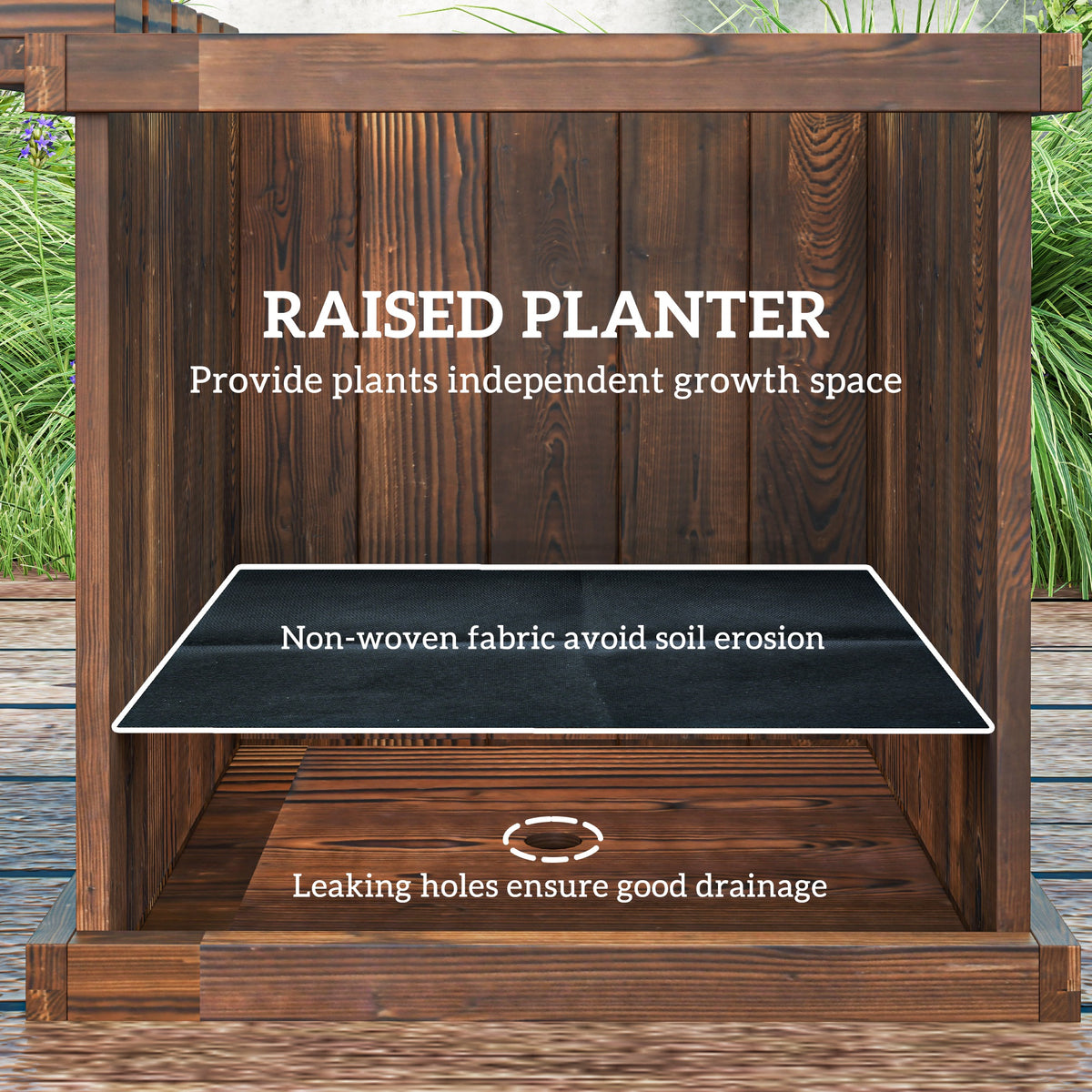 Garden Planter with Raised Garden Bed Bench for Patio Park, 69.25" x 15" x 15.75", Carbonized