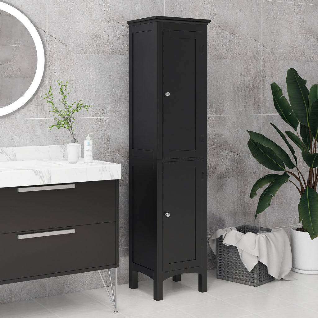 Tall Bathroom Cabinet, Freestanding Storage Organizer with Adjustable Shelves and Cupboards, 15" x 13" x 63", White