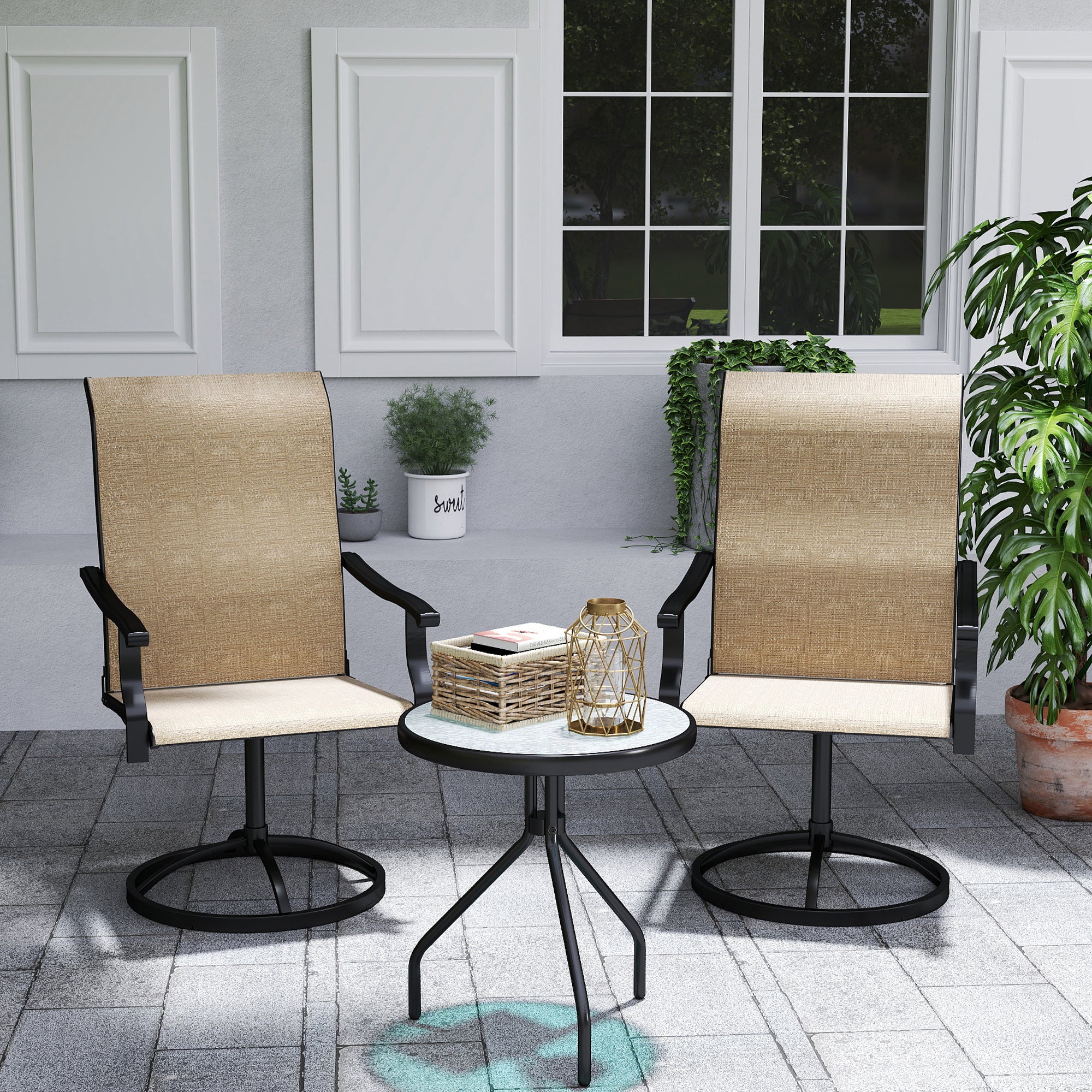 Outdoor Swivel Dining Chairs Set of 2, High Back Swivel Chairs with All Weather Mesh for Deck, Backyard, Poolside, Grey