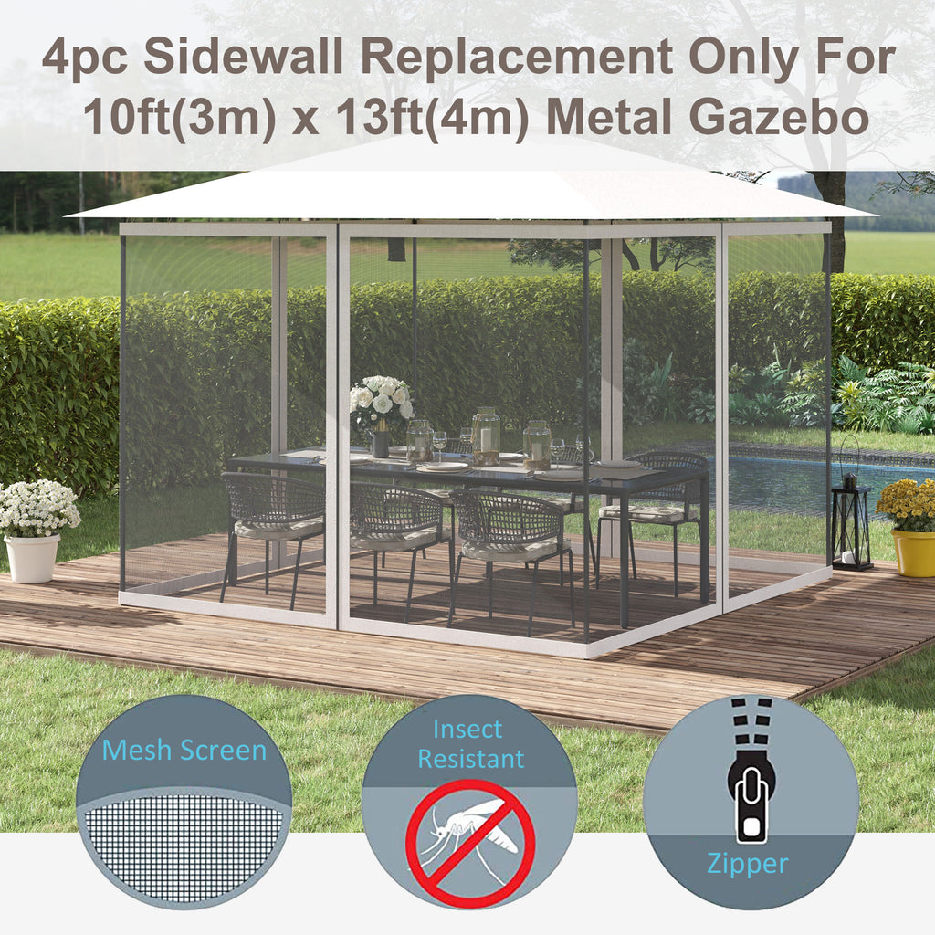 Replacement Mosquito Netting for Gazebo 10' x 12' Black Screen Walls for Canopy with Zippers, White