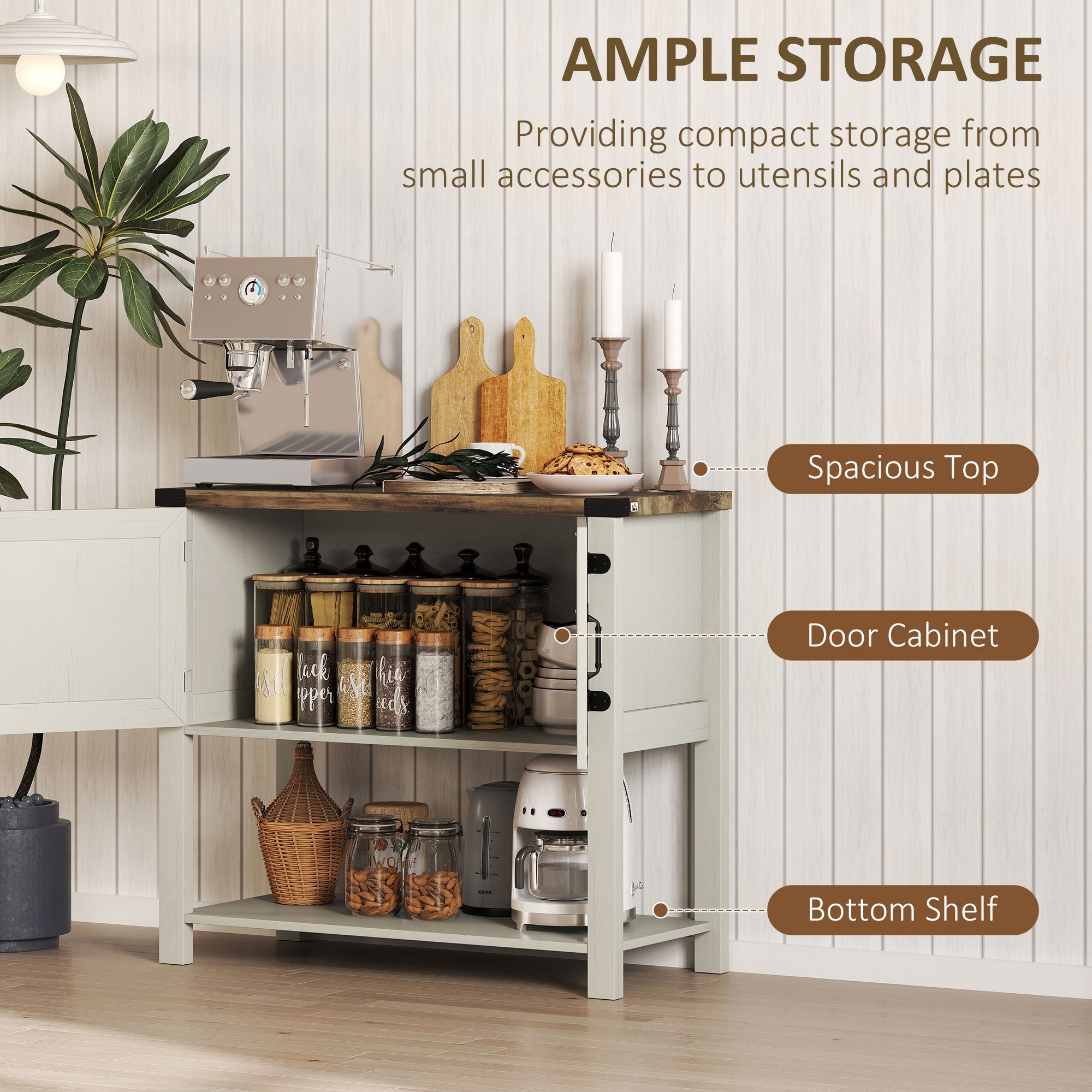 Farmhouse Kitchen Storage Cabinet, Free Standing Sideboard Console Table with Barn Doors, Bottom Shelf, White