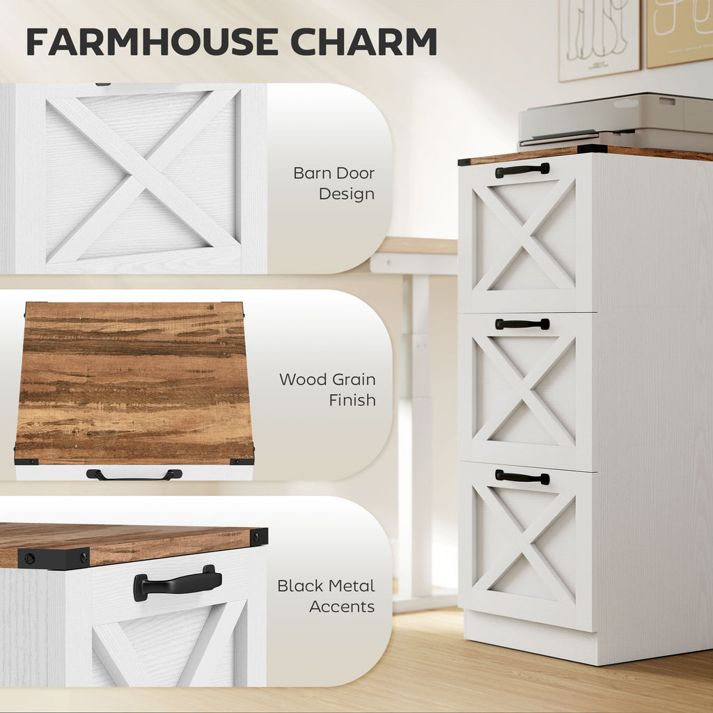 3 Drawer File Cabinet with Silent Slides, Vertical Farmhouse Filing Cabinet Fits Letter/A4 Size Home Office, White