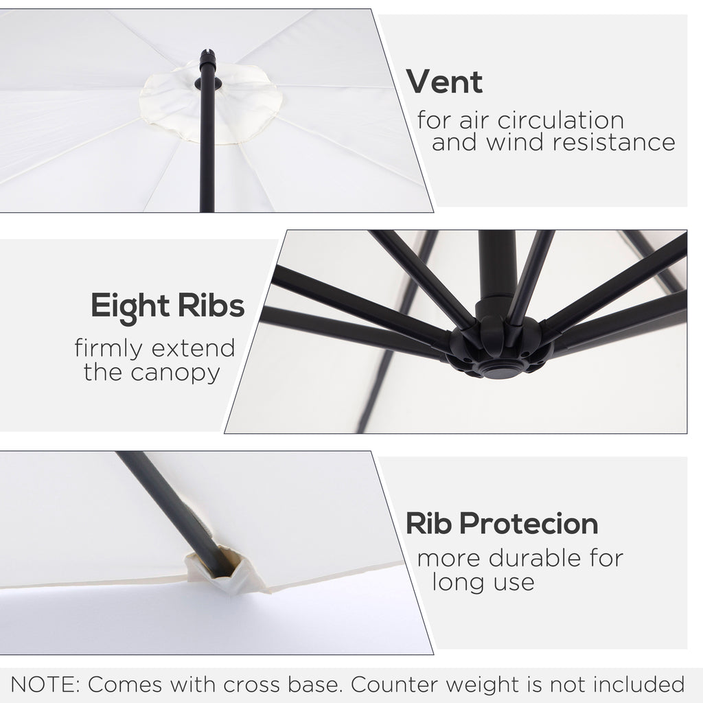 9.7ft Offset Patio UmbrellaCantilever Parasol with Crank Handle, 8 Ribs and Cross Base for Outdoor, Sun Shade, Cream