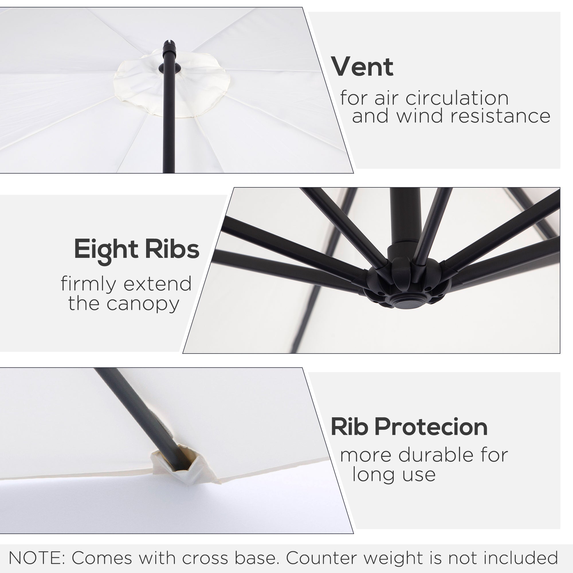 9.7ft Offset Patio UmbrellaCantilever Parasol with Crank Handle, 8 Ribs and Cross Base for Outdoor, Sun Shade, Cream