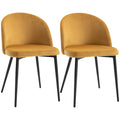 Set of 2 Mid-Back Dining Chair, Mid-Back Velvet-touch Upholstery Kitchen Chair for Living Room Dining Room, Yellow