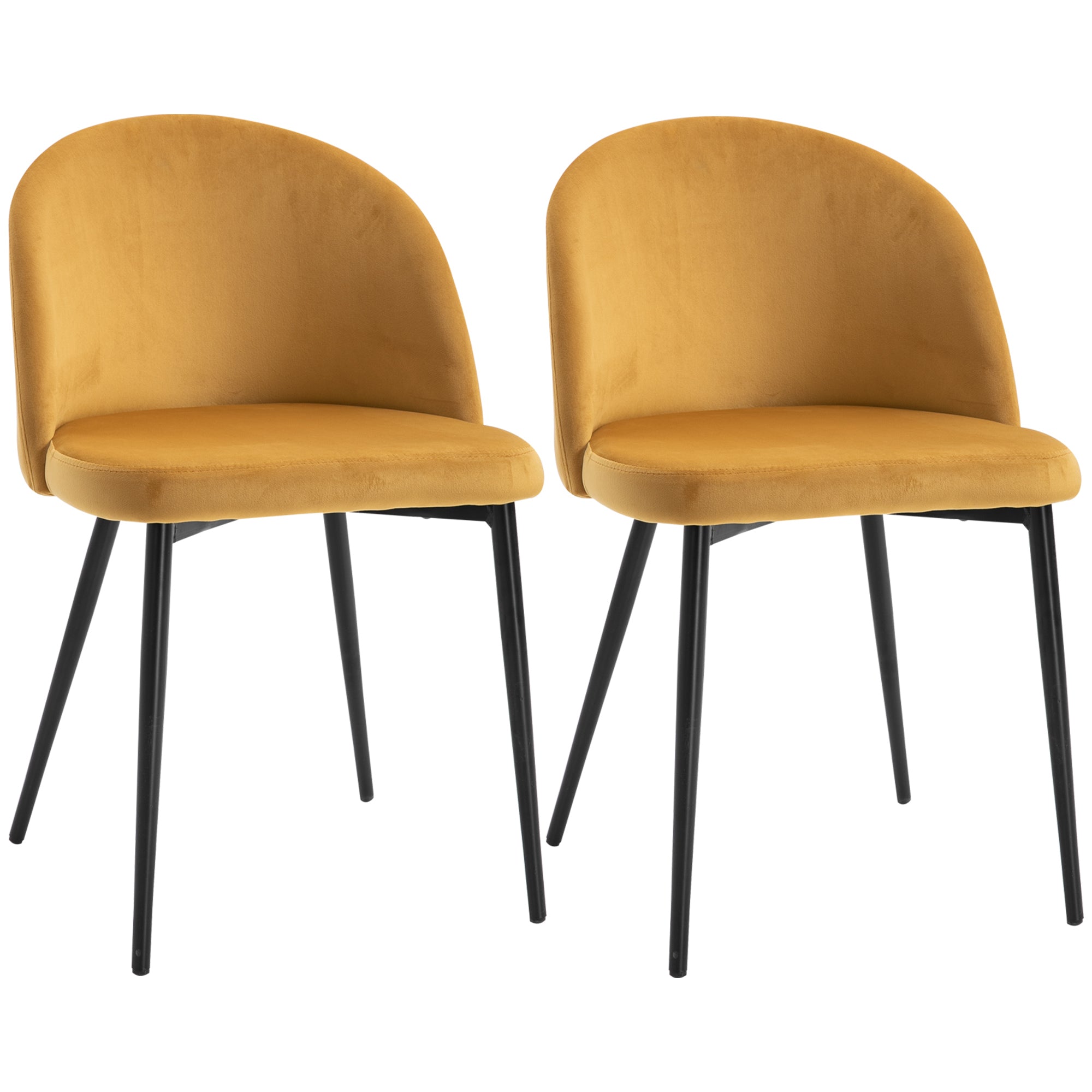 Set of 2 Mid-Back Dining Chair, Mid-Back Velvet-touch Upholstery Kitchen Chair for Living Room Dining Room, Yellow