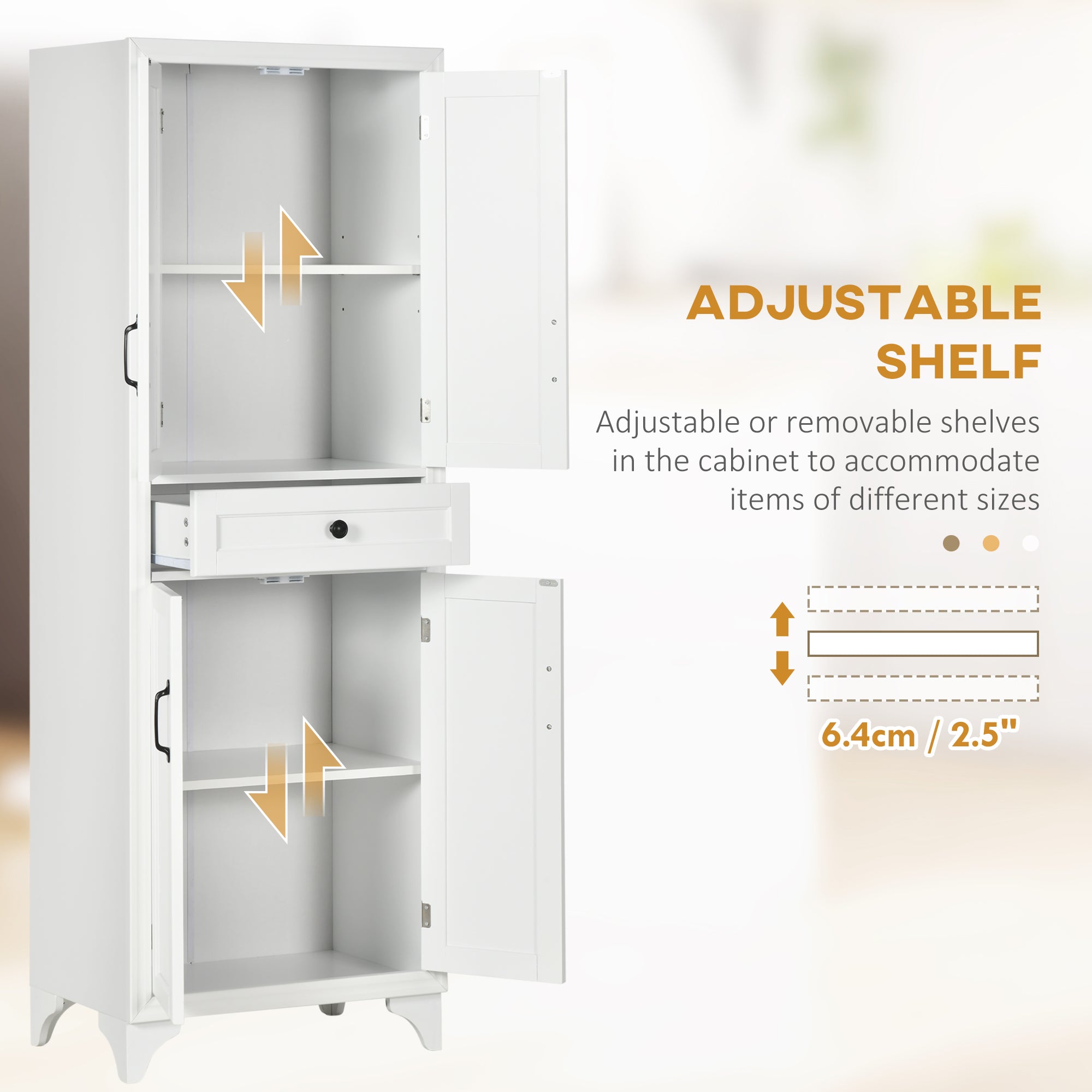Freestanding Storage Cabinet, Kitchen Pantry Cabinet with 2 Shelves, 4 Doors, Kitchen Storage Cabinets for Dining Room