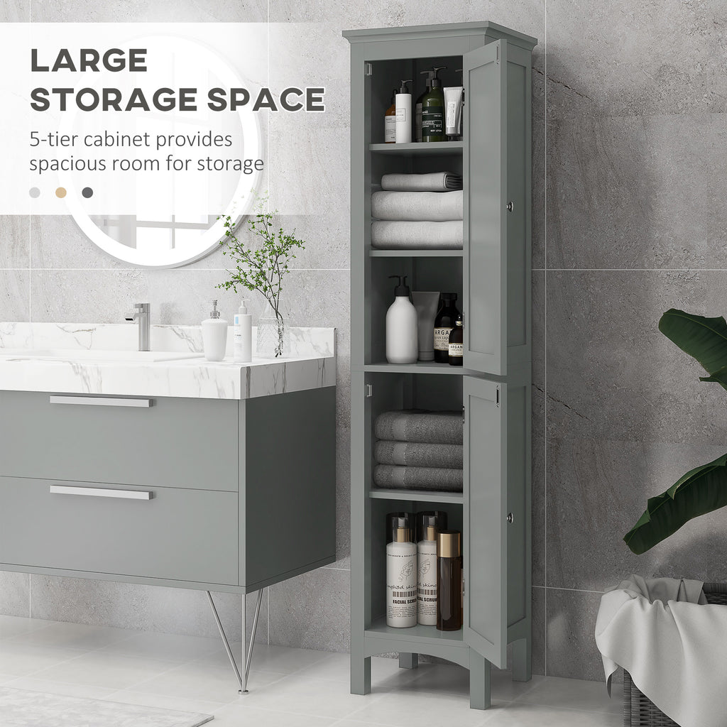 Tall Bathroom Cabinet, Freestanding Storage Organizer with Adjustable Shelves and Cupboards, 15" x 13" x 63", White