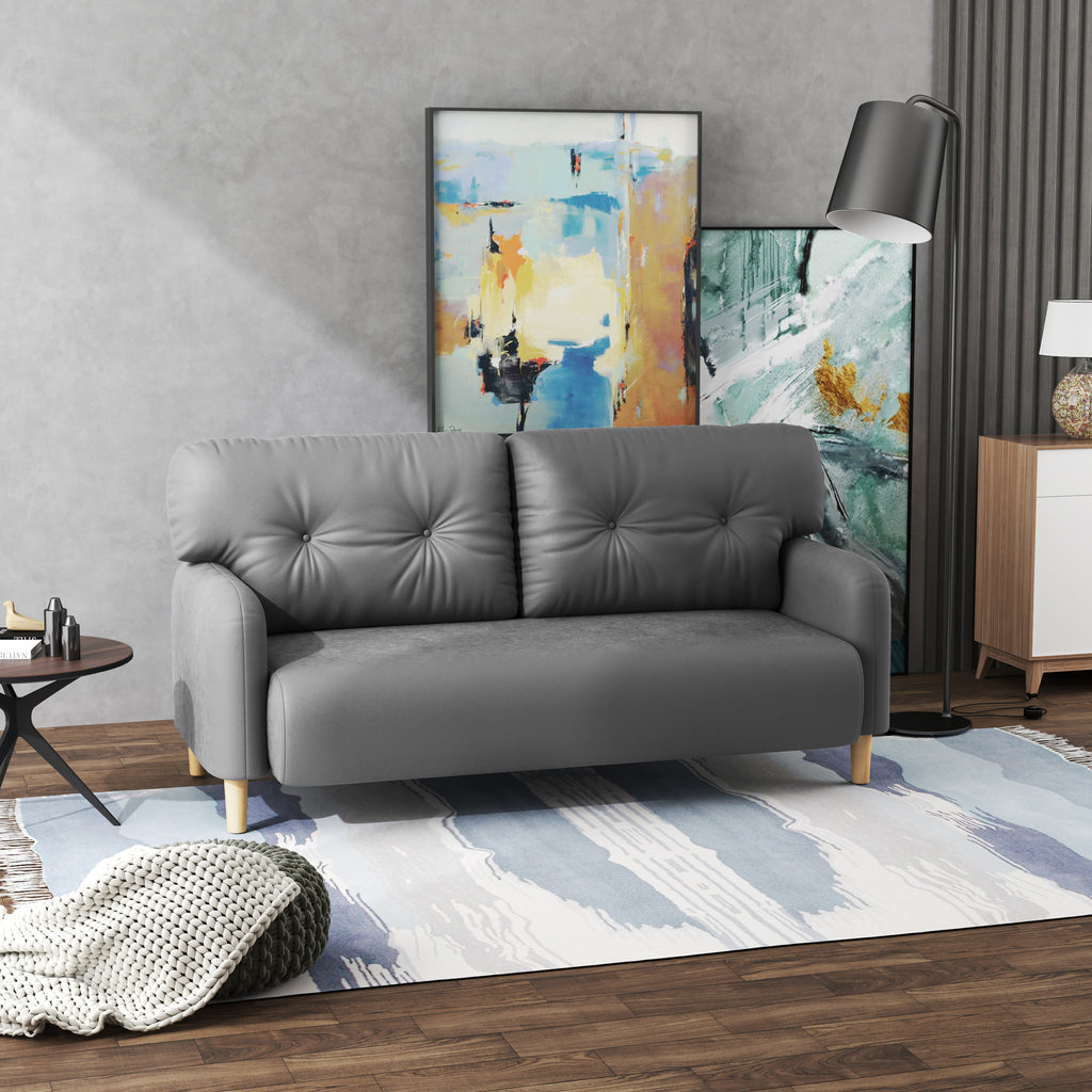 58" 2 Seat Sofa, Modern Love Seats Furniture, Upholstered 2 Seater Couch, Solid Wood Frame, Grey