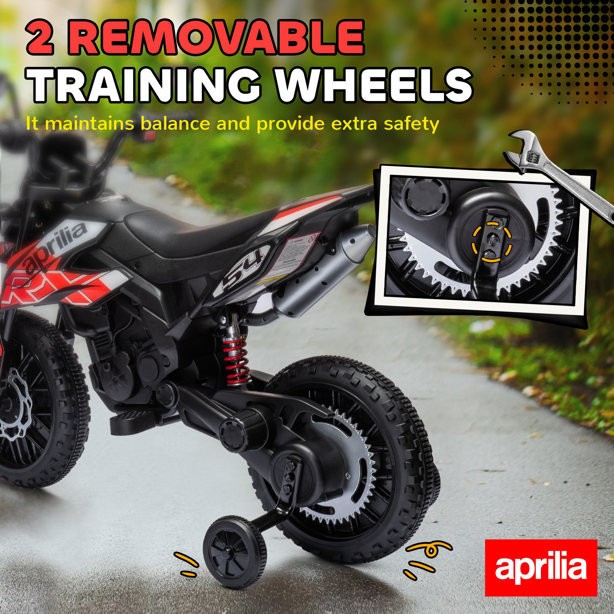 دراجة نارية كهربائية للأطفال مرخصة من Qaba 12V Aprilia، دراجة ترابية تعمل بالبطارية مع عجلات تدريب للأعمار 3-8، أحمر