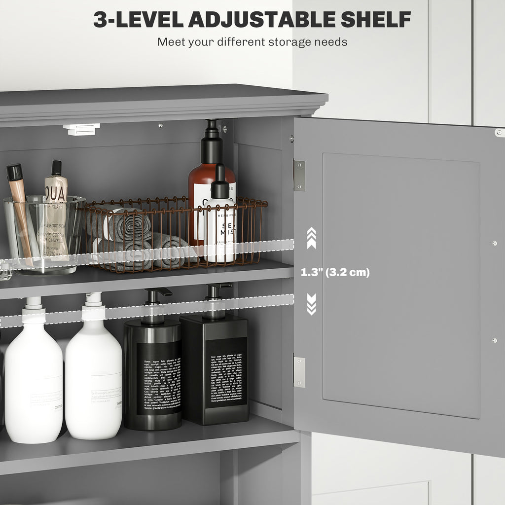 Modern Over The Toilet Storage, Bathroom Cabinets Over Toilet with Open Shelves and Double Door Cabinet, White