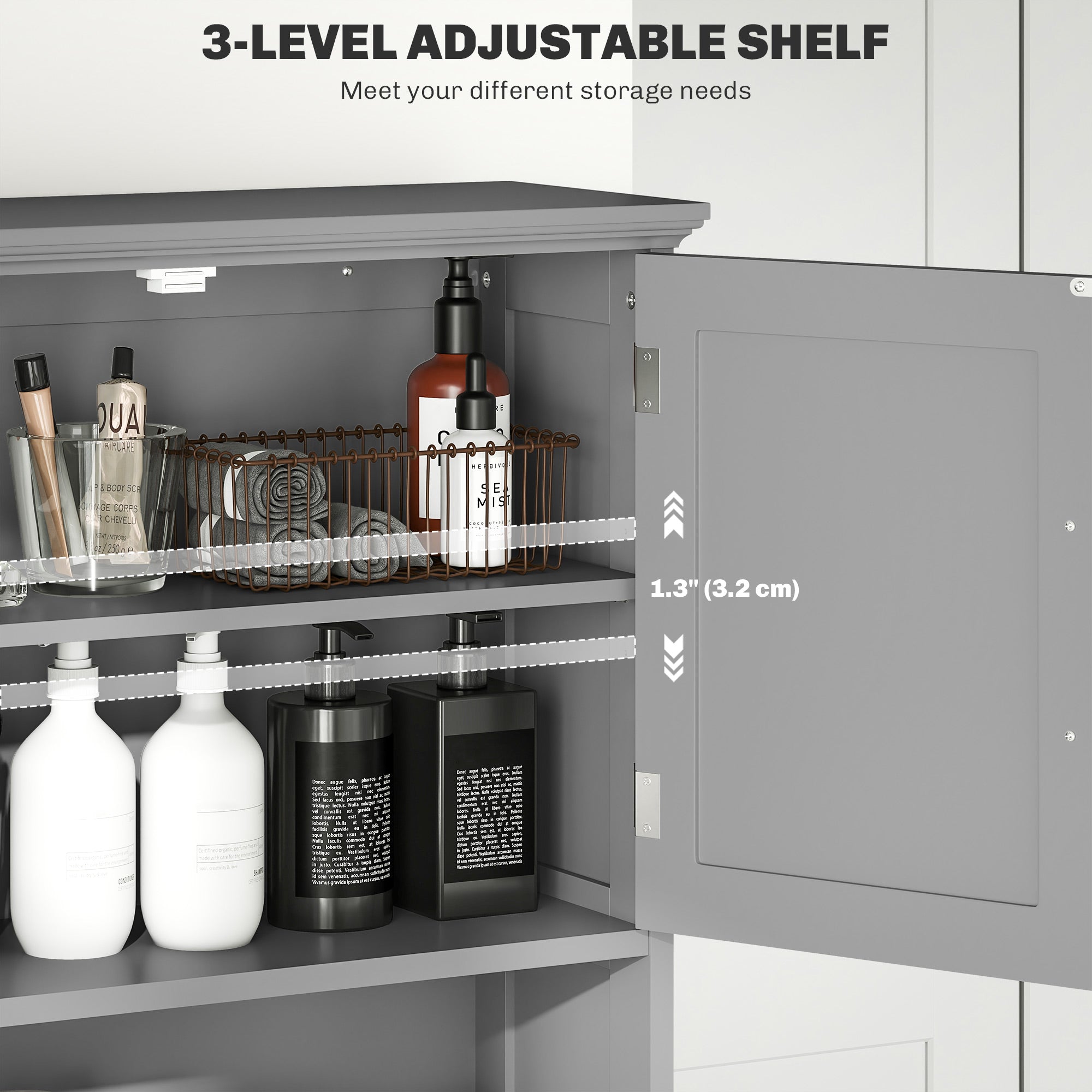 Modern Over The Toilet Storage, Bathroom Cabinets Over Toilet with Open Shelves and Double Door Cabinet, White