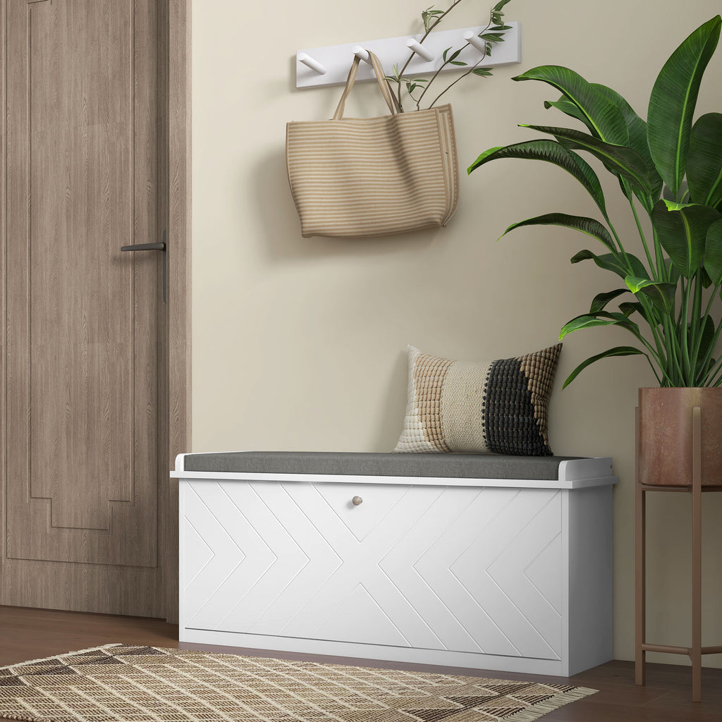 Shoe Storage with Seat, Upholstered Hallway Bench, Shoe Bench with Flip Drawer, Adjustable Shelf for 4-6 Pairs of Shoes