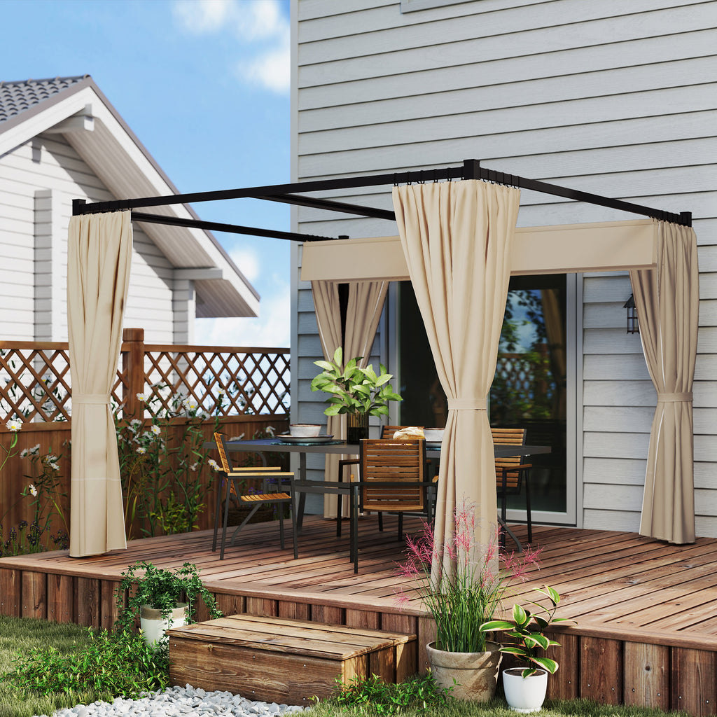 10' x 10' ክሳብ ዝምለስ ዝኽእል ፐርጎላ ሽፋን ምስ ጎንጎን መከላኸሊ፣ ብረታዊ ደጋዊ ጋዜቦ ጽላል መከላኸሊ፣ ቢጅ ቀለም