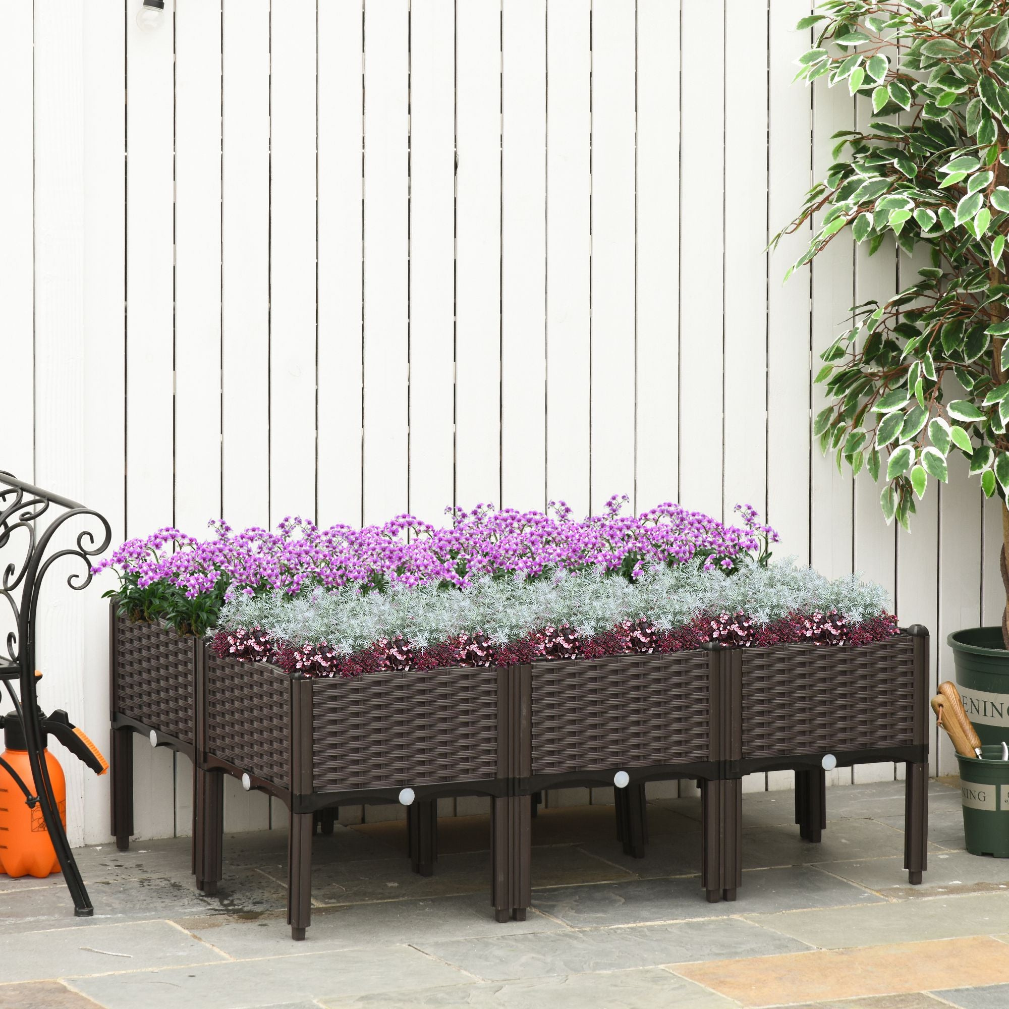 4-piece Raised Garden Bed PP Raised Flower Bed Plant Stand Stackable Vegetable Herb Grow Box