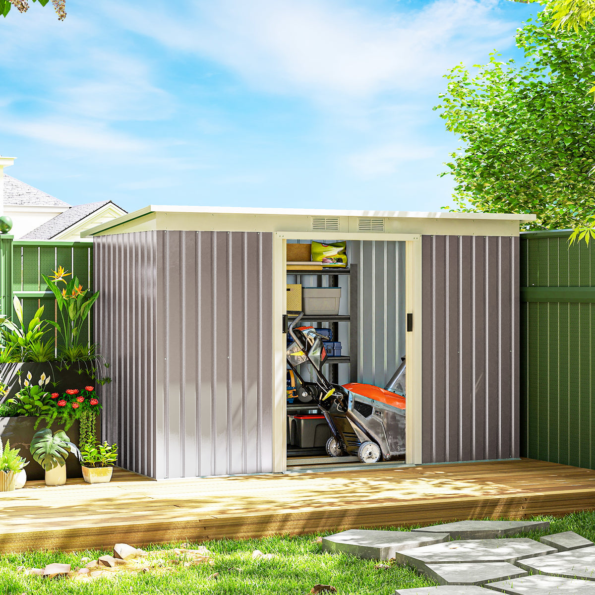 9' x 4' Garden Metal Storage Shed Outdoor Equipment Tool Box with Foundation Kit, Ventilation & Doors, Light Green