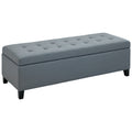 Rectangular Entry Bench, Tufted Upholstered Linen Fabric Wood Feet Storage Ottoman Bench, Grey