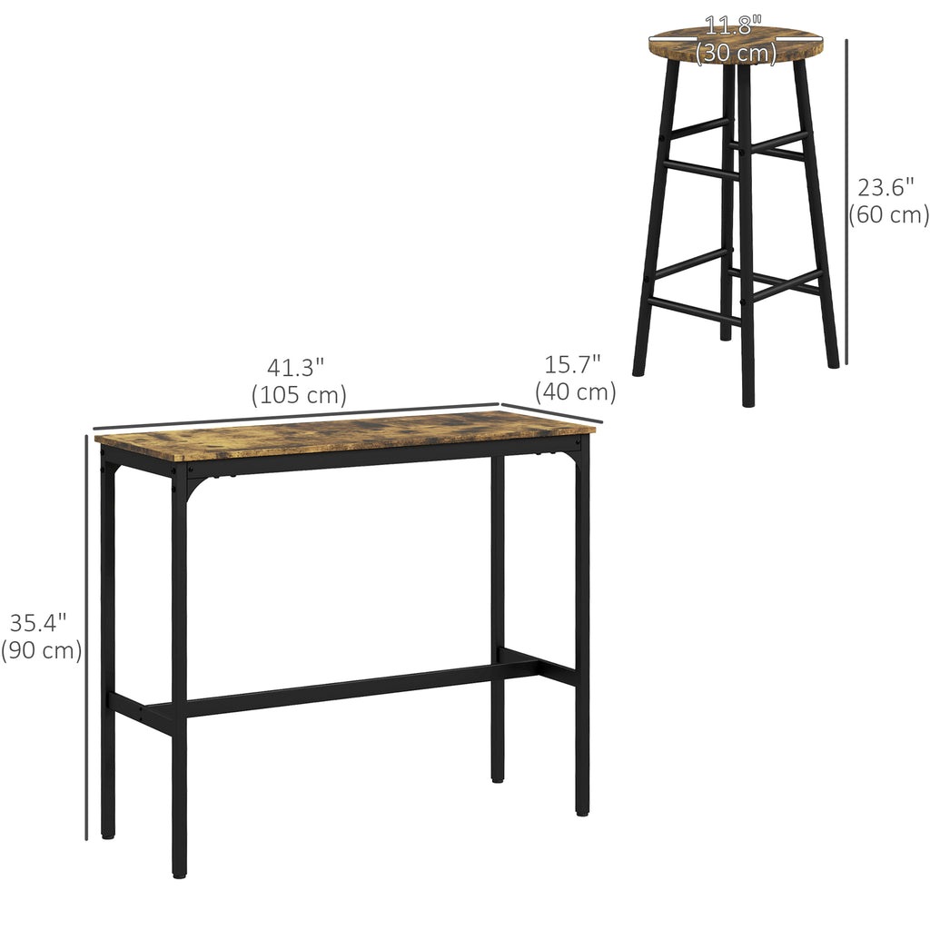 3-Piece Counter Height Bar Table and Chairs, Dining Table and Chairs Set for 2, Pub Table and Chairs