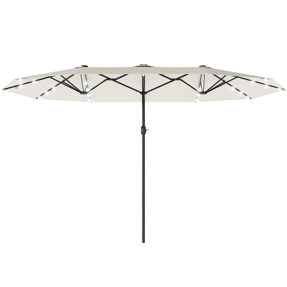 173" Double-Sided Sun Umbrella Garden Parasol Patio Sun Shade Outdoor with LED Solar Light, Cream White