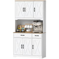 Tall Kitchen Pantry, 6 Doors, 2 Drawers, Adjustable Shelves & Worktop, Rustic Storage Cabinet for Living Room White