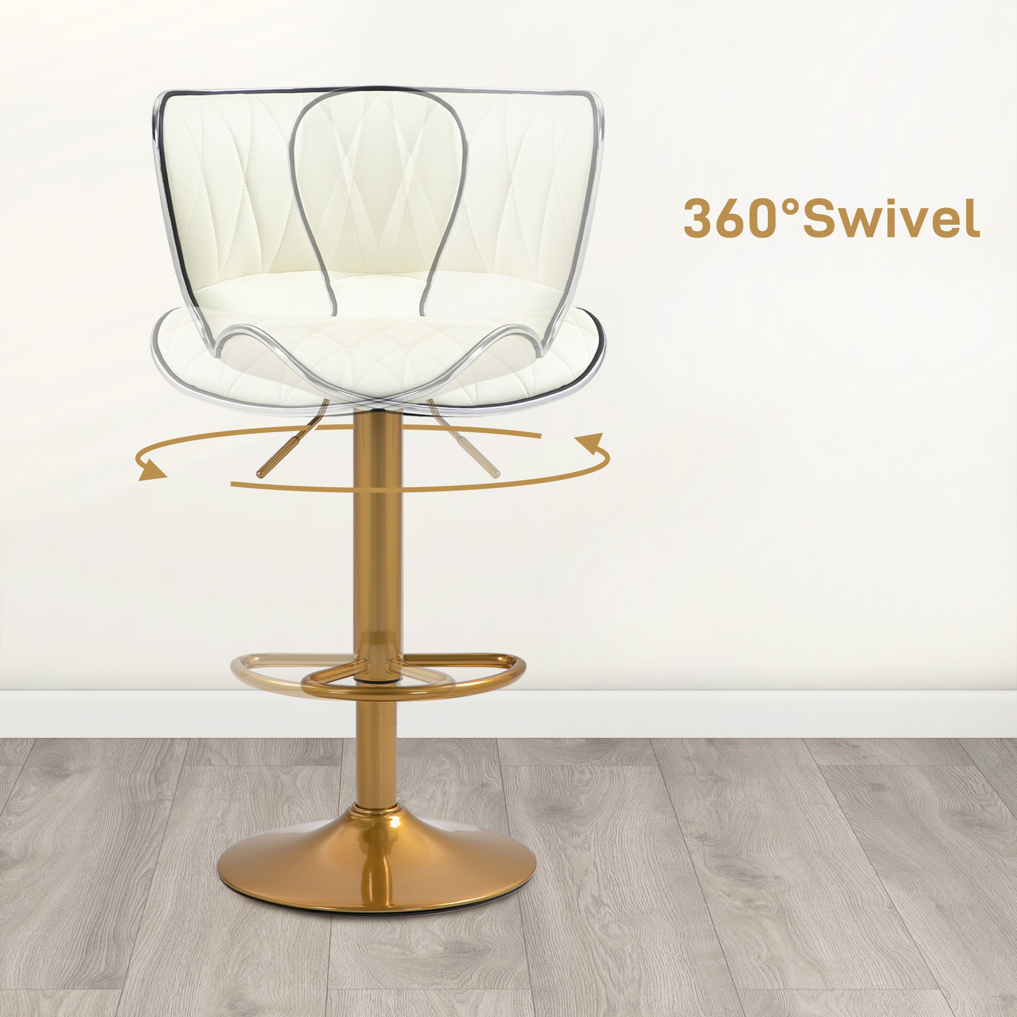 Counter Height Bar Stools Set of 2, Adjustable Height Bar Chairs with Swivel Seat, PU Leather Upholstery