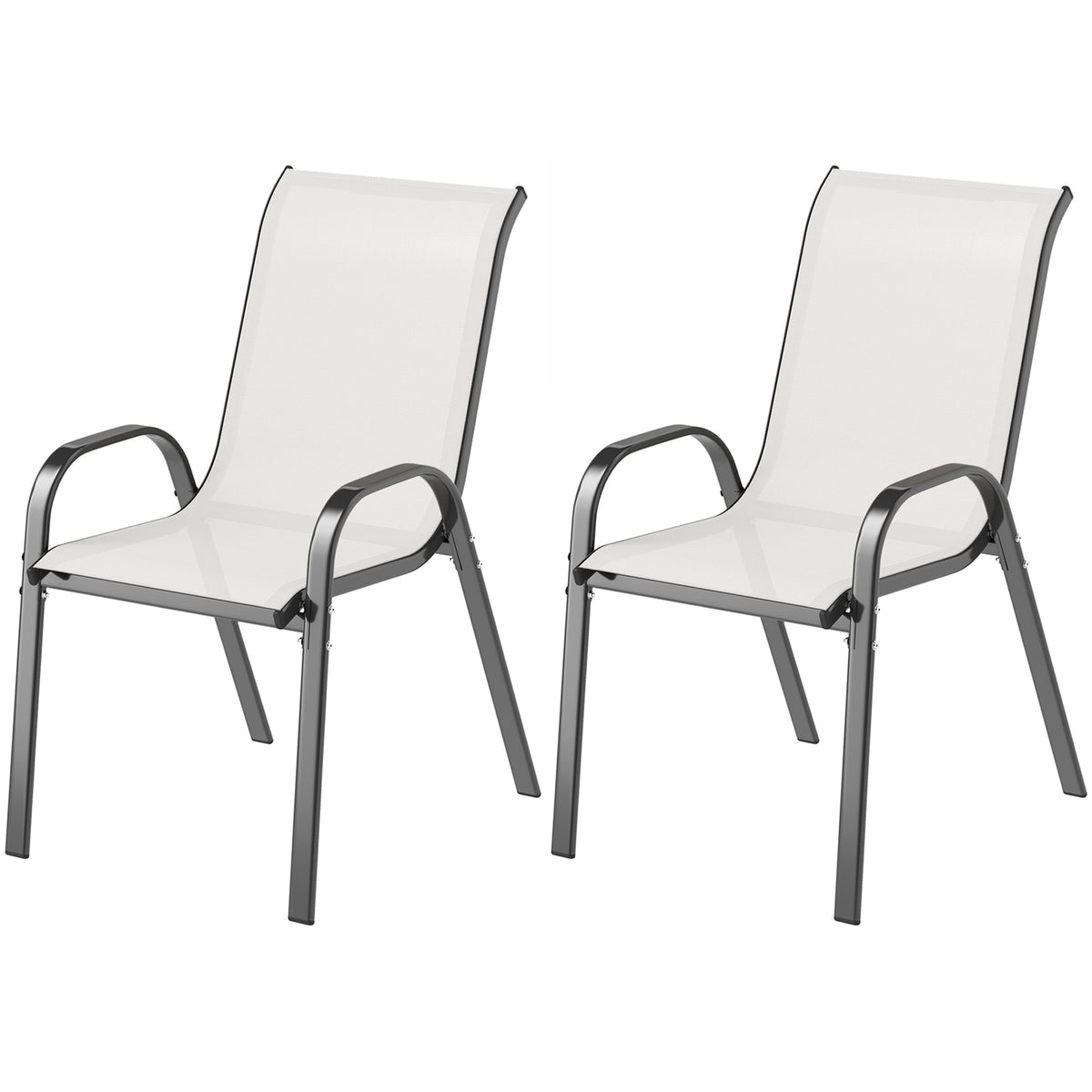 Set of 2 Outdoor Dining Chairs, Stackable Lawn Chairs with High Back, Breathable Mesh Seat for Garden Porch, Light Grey