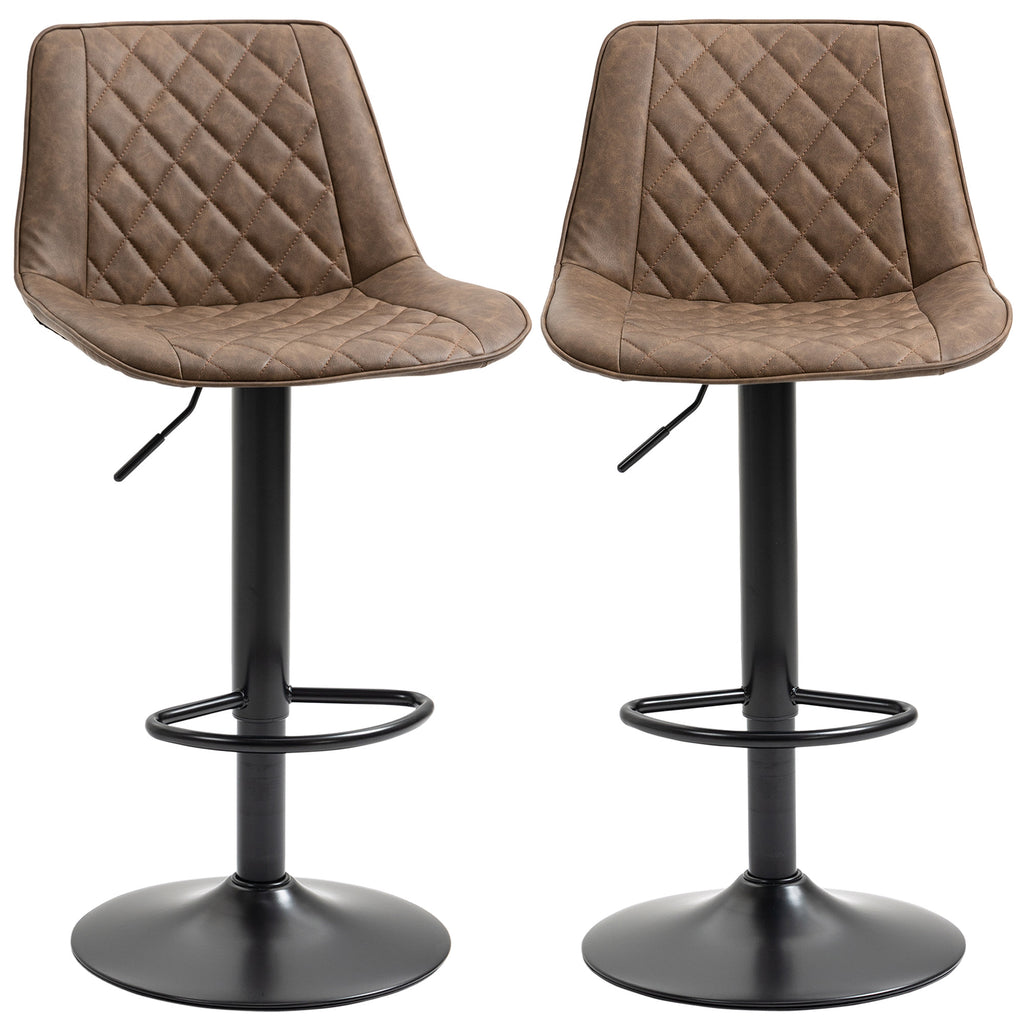 Bar Stools Set of 2, Swivel Counter Height Barstools with Back, Footrest, Adjustable Height, Dark Brown