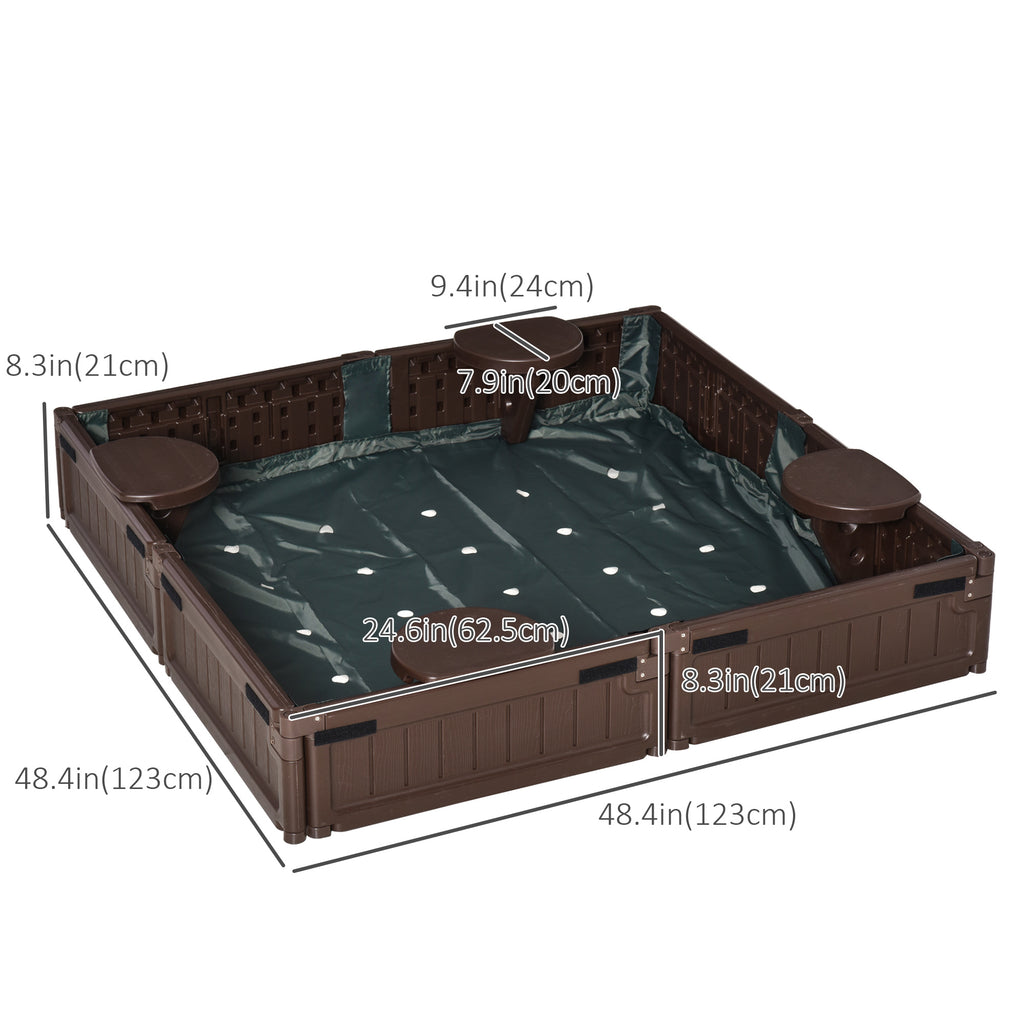 Kids Outdoor Sandbox with Canopy, Bottom Fabric Liner, Brown