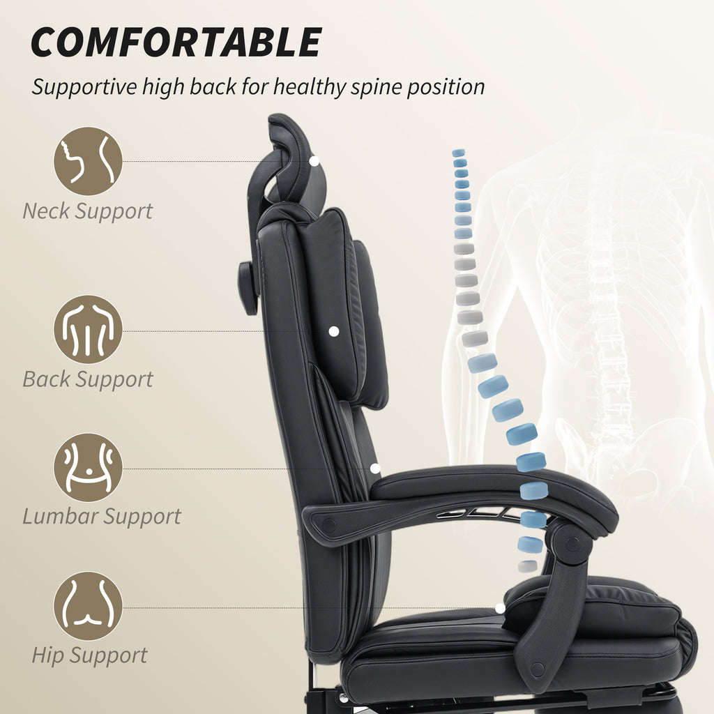 Reclining Office Chair, Executive Desk Chair with Pet-Friendly Fabric, Headrest, Footrest, Swivel Wheels, Brown